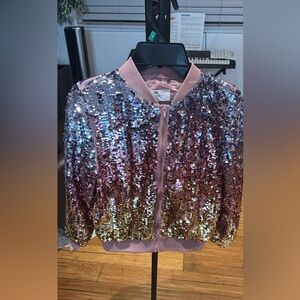 H&M Pink and Gold Sequin Bomber Jacket